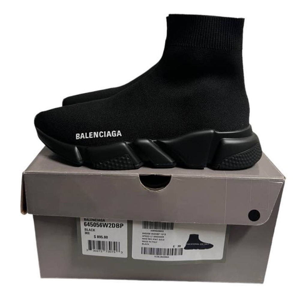 Balenciaga Black IT38 W38 Women Speed Trainers Runners Cloth Size 8